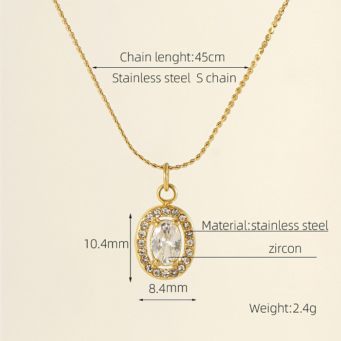 Glam Shiny Sun Water Droplets Heart Shape Stainless Steel  Plating Inlay Zircon 18K Gold Plated Pendant Necklace