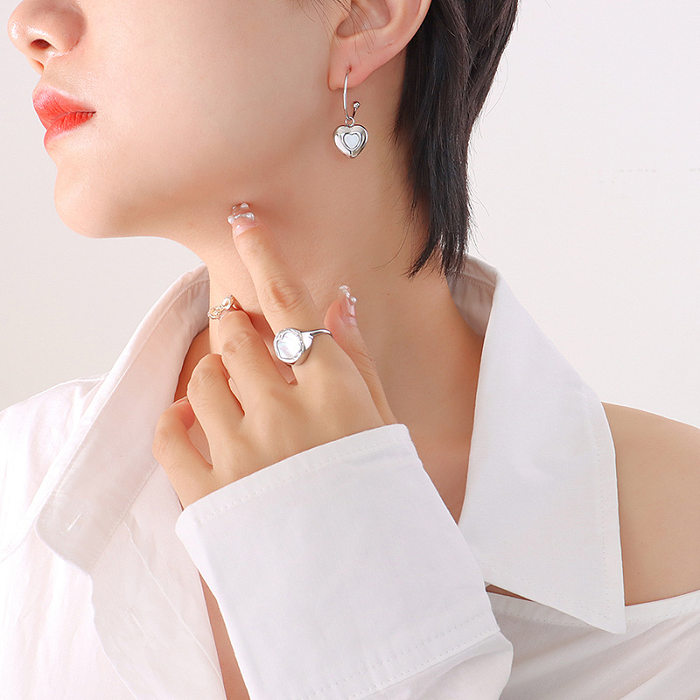 Women'S Retro Heart Shape Stainless Steel Earrings Plating Zircon Stainless Steel  Earrings