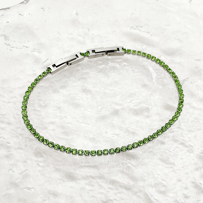 Bracelets ronds brillants en acier inoxydable avec incrustation de zircon de style simple