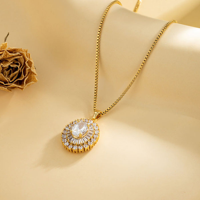 Estilo moderno brilhante forma de coração flor arco nó aço inoxidável chapeamento de aço inoxidável inlay zircão 18k banhado a ouro pingente colar