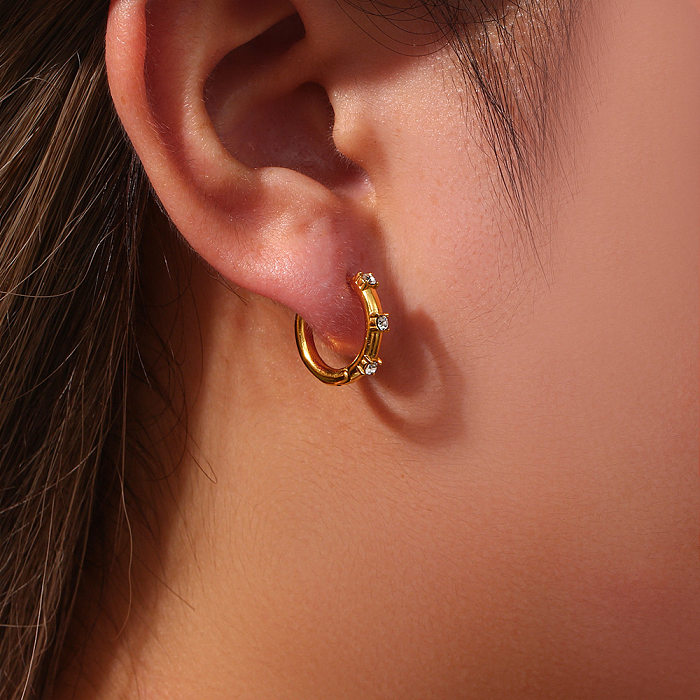 Boucles d'oreilles rondes en acier inoxydable, 1 paire, avec incrustation de Zircon, à la mode