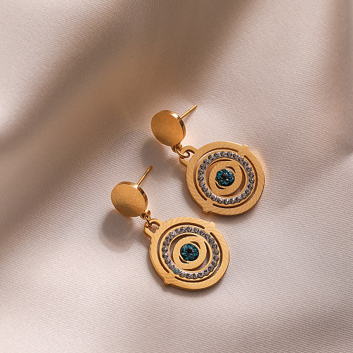 1 Pair Vintage Style Simple Style Devil'S Eye Plating Inlay Stainless Steel Zircon 18K Gold Plated Drop Earrings