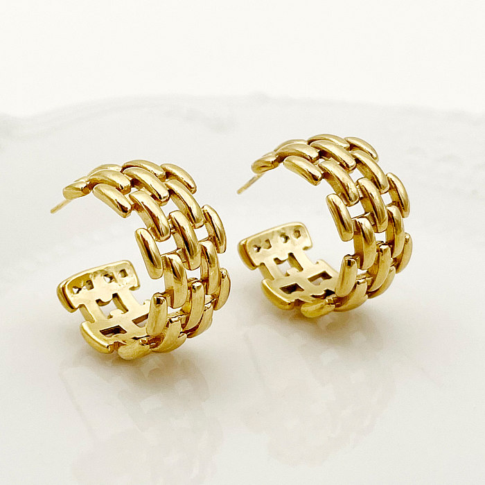1 par de pinos de orelha banhados a ouro de aço inoxidável estilo francês retrô em forma de C