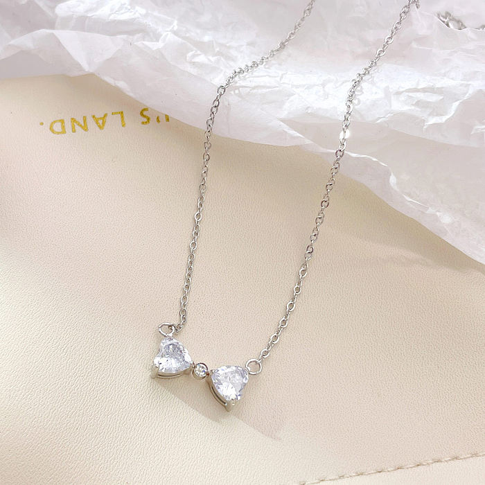Simple Style Bow Knot Stainless Steel  Plating Inlay Zircon Pendant Necklace