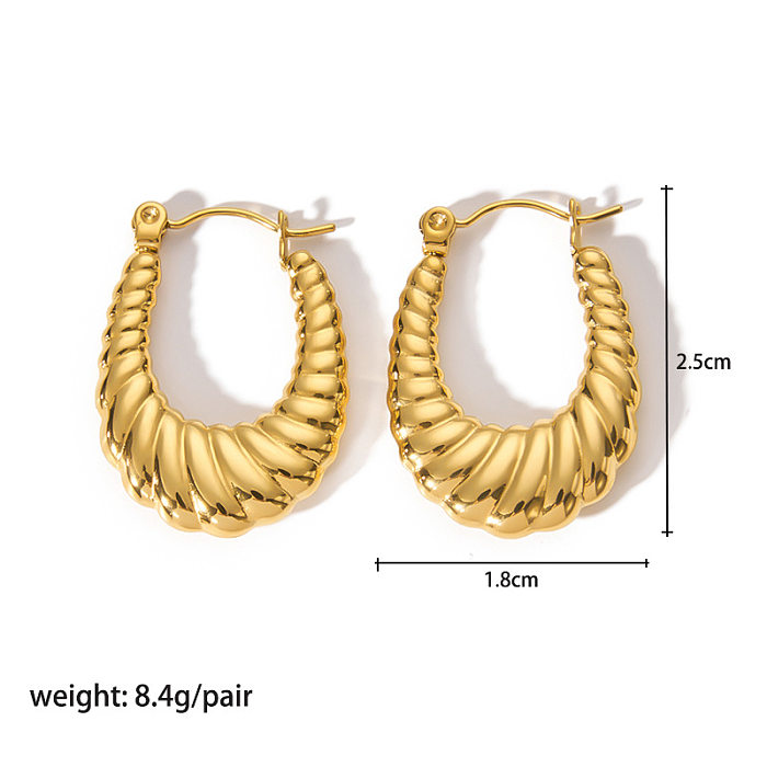 1 Paar elegante, gestreifte, einfarbige Edelstahl-Ohrringe mit 18-Karat-Vergoldung