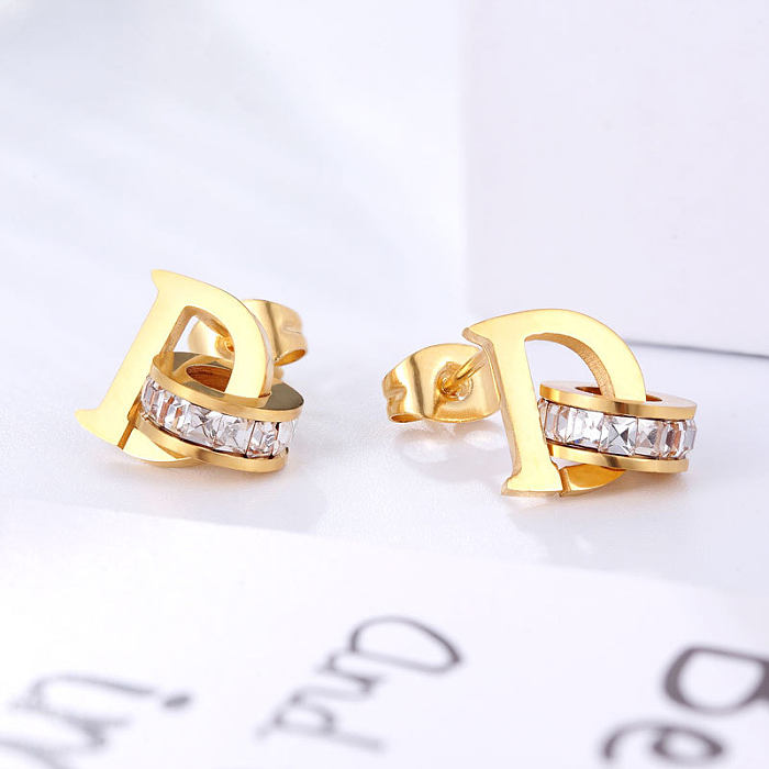 1 Pair Fashion Letter Stainless Steel Plating Inlay Rhinestones Ear Studs