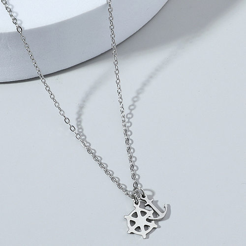 Fashion Stainless Steel  Anchor Ship Rudder Pendant Retro Trend Hip Hop Stainless Steel Men's Necklace