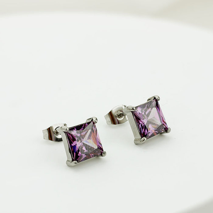 1 Pair Fairy Style Square Plating Inlay Stainless Steel Zircon Ear Studs