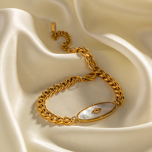 Ovale Rhombus-Armbänder im INS-Stil mit Inlay-Shell aus Edelstahl und 18 Karat vergoldet