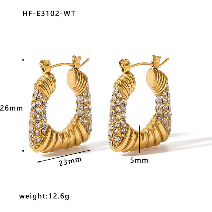1 Pair Streetwear U Shape Geometric Stainless Steel  Plating Inlay Zircon Hoop Earrings