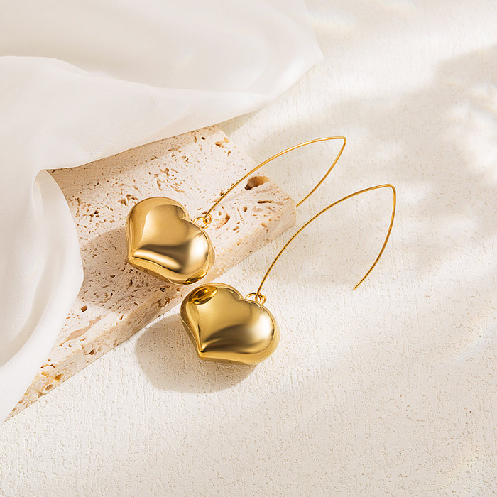 1 par de pendientes colgantes chapados en oro de 18K de acero inoxidable chapado Irregular de Color sólido con forma de corazón elegantes y lujosos