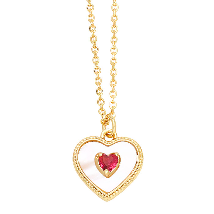 Casual Simple Style Heart Shape Stainless Steel  Copper Plating Inlay Shell Zircon 18K Gold Plated Pendant Necklace