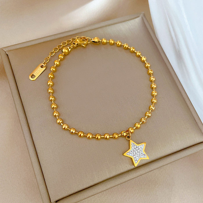 Moda constelação coração forma flor titânio aço incrustado ouro zircão pulseiras 1 peça