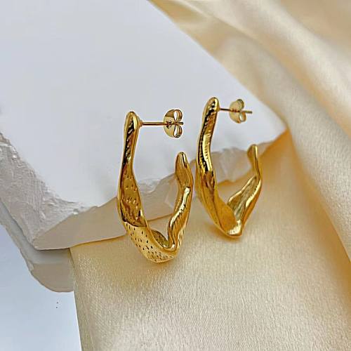 1 Paar schlichte Basic-Ohrringe mit unregelmäßiger Beschichtung aus Edelstahl mit 18-Karat-Vergoldung