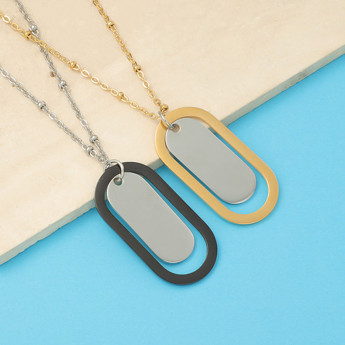 Hip-Hop Color Block Stainless Steel  Chain Pendant Necklace