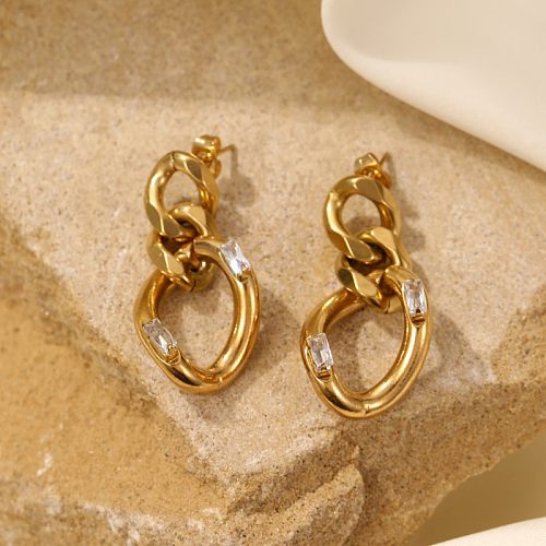 1 Paar elegante, unregelmäßige, rechteckige, vergoldete Ohrringe aus Edelstahl mit Zirkon