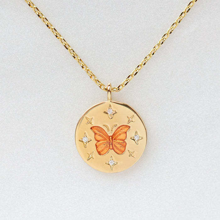 Collier Long avec pendentif en forme d'étoile et de papillon, Style rétro classique, incrustation en acier inoxydable, Zircon plaqué or 18 carats