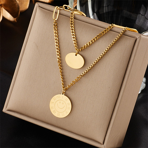 Simple Style Classic Style Solid Color Stainless Steel Layered Plating 18K Gold Plated Layered Necklaces
