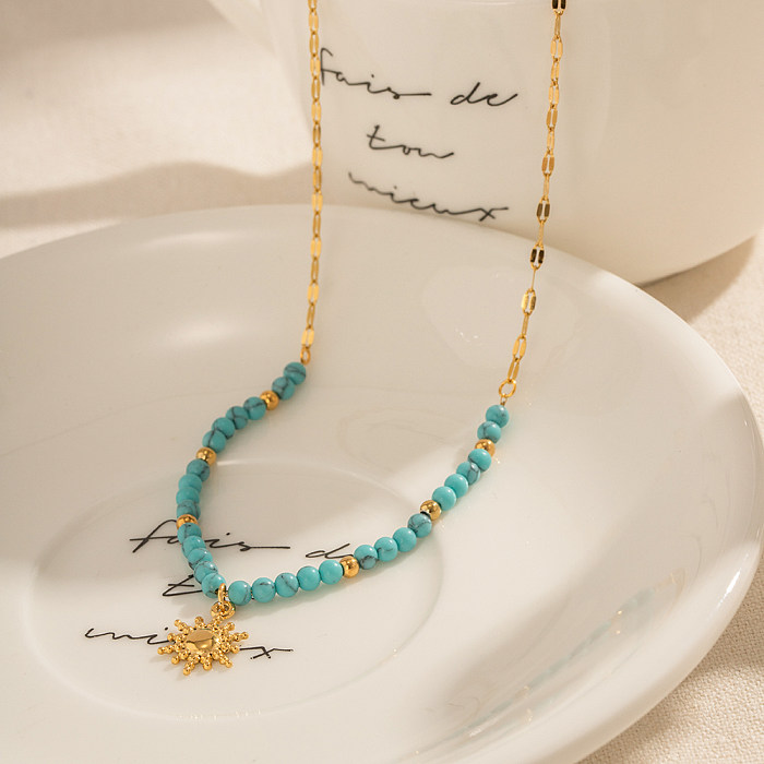 IG Style Schlichter Stil Sonne Edelstahl Türkis Edelstahl Perlenbeschichtung 18 Karat vergoldet Anhänger-Halskette