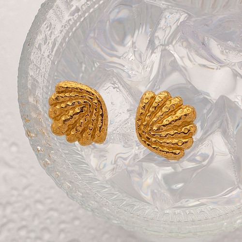 1 par de aretes chapados en oro de 18 quilates de acero inoxidable con revestimiento de concha estilo IG