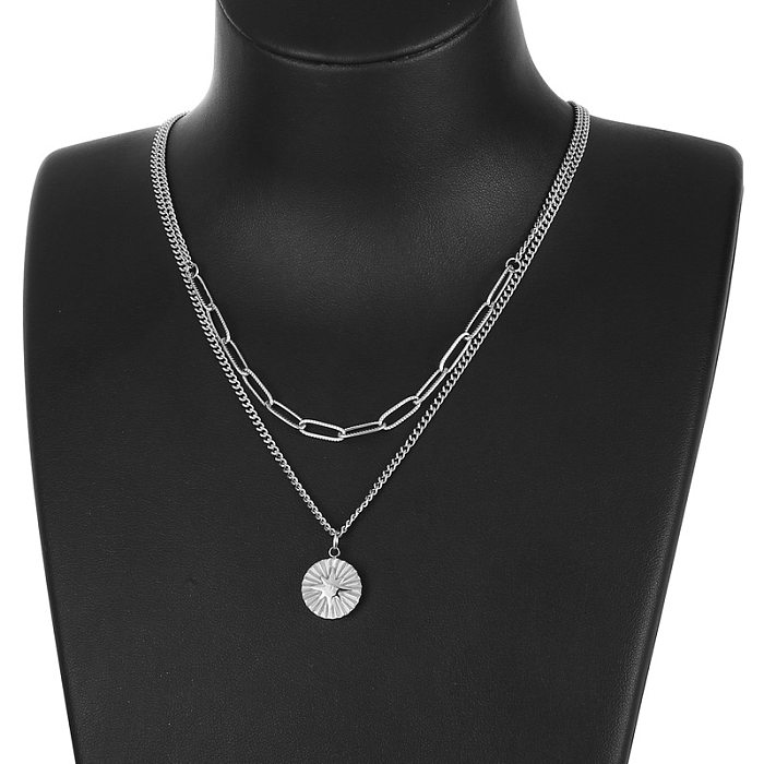 Trend Sun Embossed Round Necklace Fashion Sweater Chain Stainless Steel  Clavicle Chain