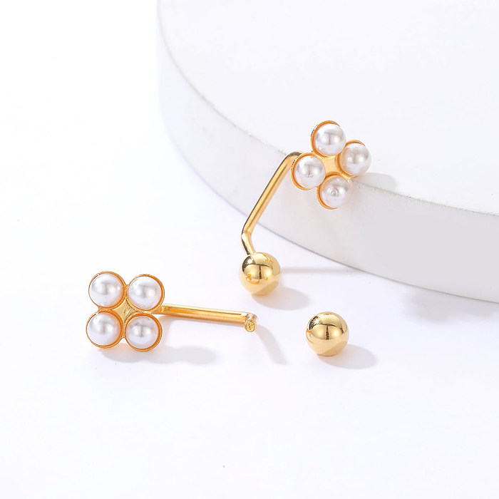 Fashion Creative Simple Stainless Steel  Electroplated 18K Gold Small Pearl Earrings