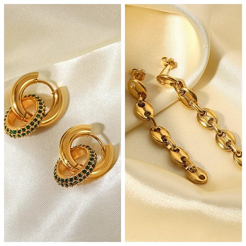 1 Pair Casual Classic Style Geometric Plating Inlay Stainless Steel  Stainless Steel Zircon Gold Plated Earrings