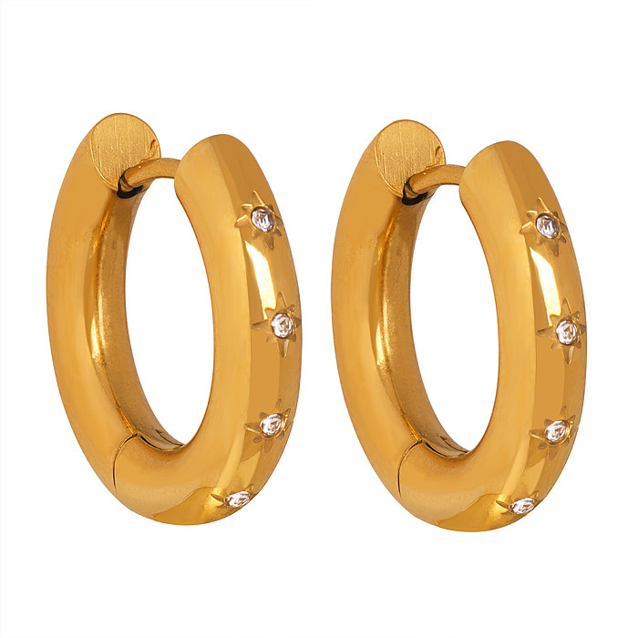 1 Paar Commute-Ohrringe mit einfarbiger Beschichtung und Inlay aus Edelstahl mit Zirkon und 18-Karat-Vergoldung