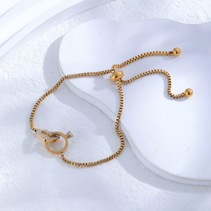 Estilo clássico brilhante redondo formato de coração titânio chapeamento de aço incrustado zircão pulseiras banhadas a ouro 24K