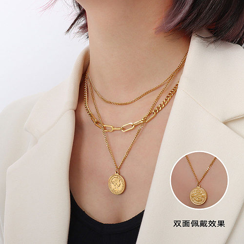 Wholesale Retro Double-sided Portrait Pendant Stainless Steel Plated 18K Necklace jewelry
