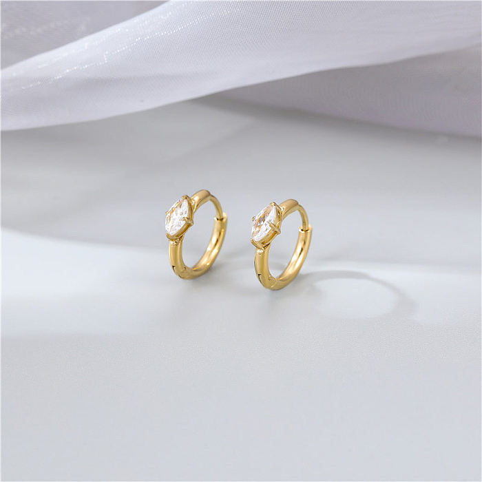 Fashion Round Stainless Steel Plating Inlay Artificial Gemstones Hoop Earrings 1 Pair