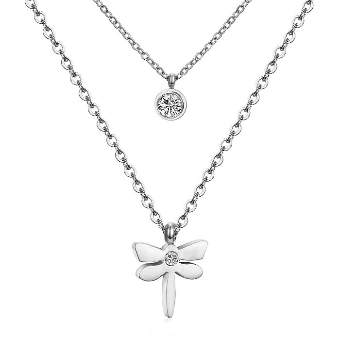 Collares en capas con diamantes de imitación de acero inoxidable con flor de trébol de cuatro hojas y cruz de estilo moderno