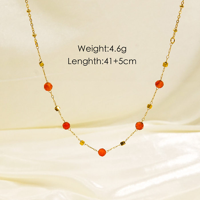 Modern Style Geometric Stainless Steel  Natural Stone Plating Necklace
