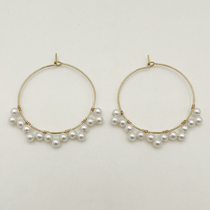 1 Pair IG Style Hawaiian Sweet Round Plating Frill Stainless Steel  Natural Stone Crystal 14K Gold Plated Earrings