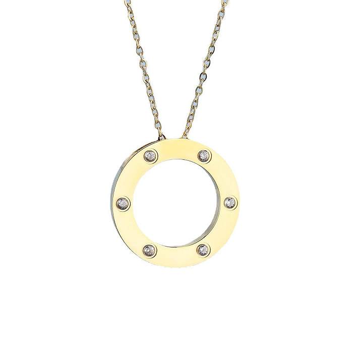 Collier pendentif en Zircon avec incrustation de placage en acier inoxydable de cercle de Style Simple