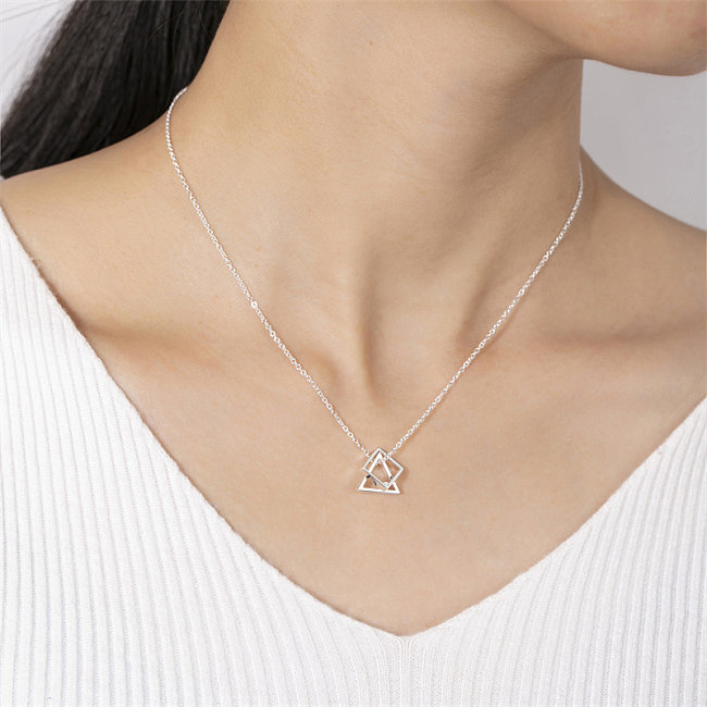 Casual Simple Style Classic Style Geometric Stainless Steel  Stainless Steel Polishing Plating Inlay Diamond White Gold Plated Pendant Necklace