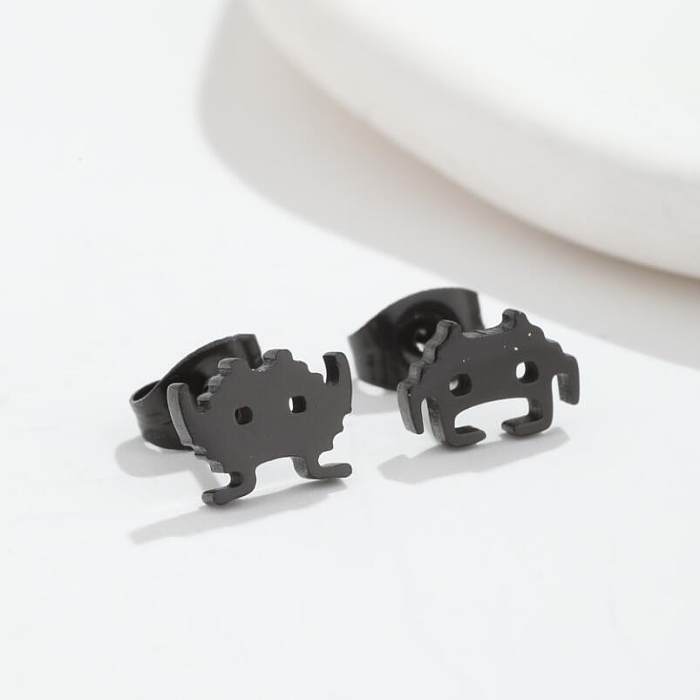 Cute Heart Shape Cat Owl Stainless Steel  Plating Ear Studs 1 Pair