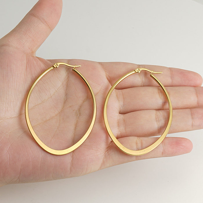 Einfache, ovale Ohrringe mit Edelstahlbeschichtung, 1 Paar