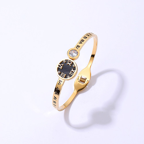 Bracelet creux en zircon incrusté d'or 18 carats galvanisé en acier inoxydable d'ornement simple de mode