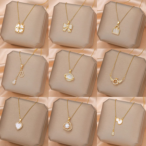 Fashion Geometric Stainless Steel Plating Zircon Necklace