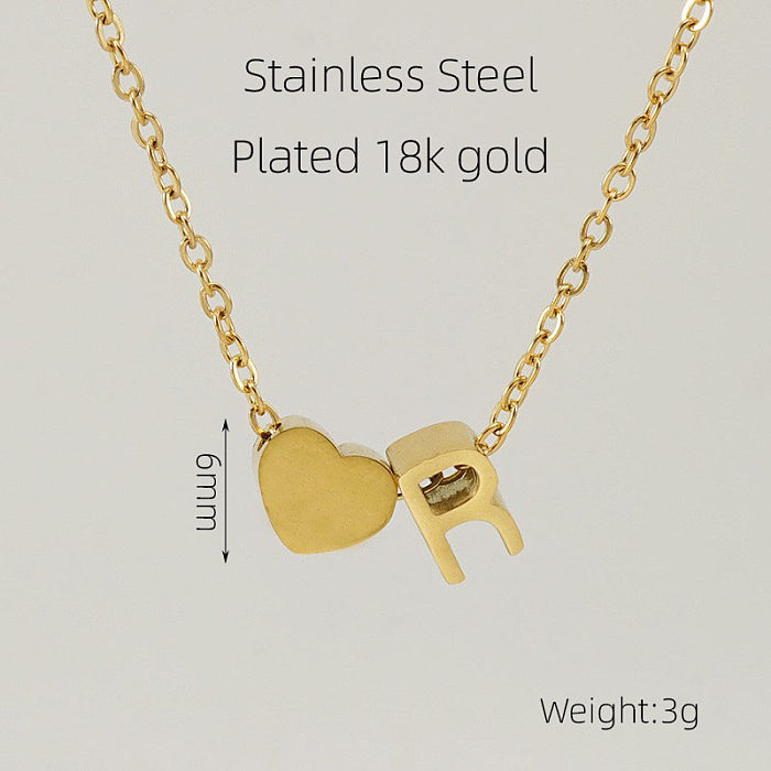 Casual French Style Letter Heart Shape Stainless Steel  Plating 18K Gold Plated Pendant Necklace