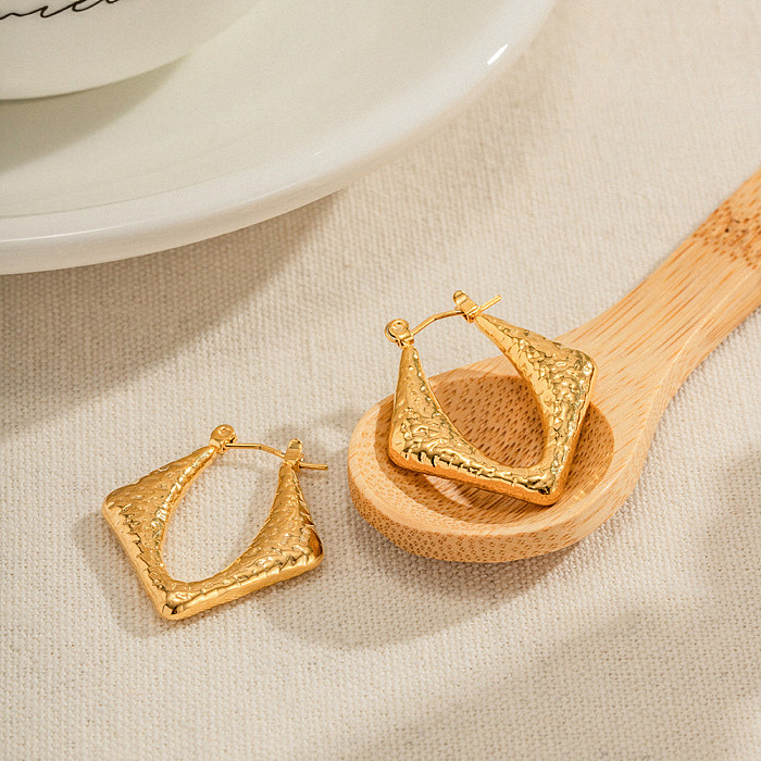 1 par de pendientes chapados en oro de 18 quilates de acero inoxidable con forma cuadrada en forma de U de estilo francés