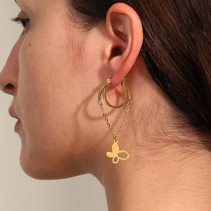 1 Pair Fashion Heart Shape Butterfly Stainless Steel  Plating Dangling Earrings