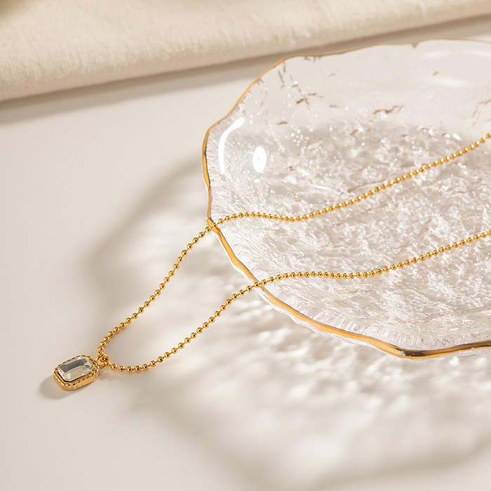 Collier pendentif rectangulaire en acier inoxydable, Style Simple, incrustation de strass, plaqué or 18 carats