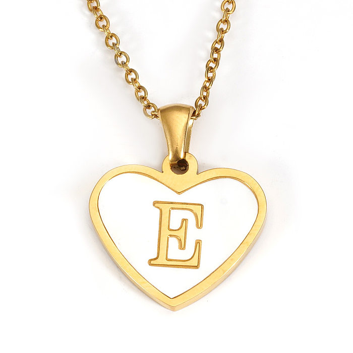 IG Style Letter Heart Shape Stainless Steel  Plating Inlay Shell 18K Gold Plated Pendant Necklace