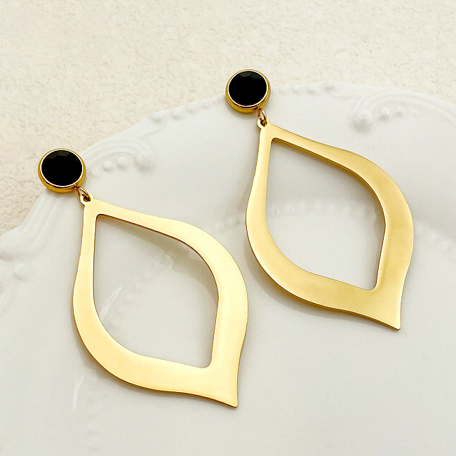 1 Paar schlichte, geometrische Überzug-Inlay-Ohrringe aus Edelstahl mit künstlichen Edelsteinen und vergoldeten Ohrhängern