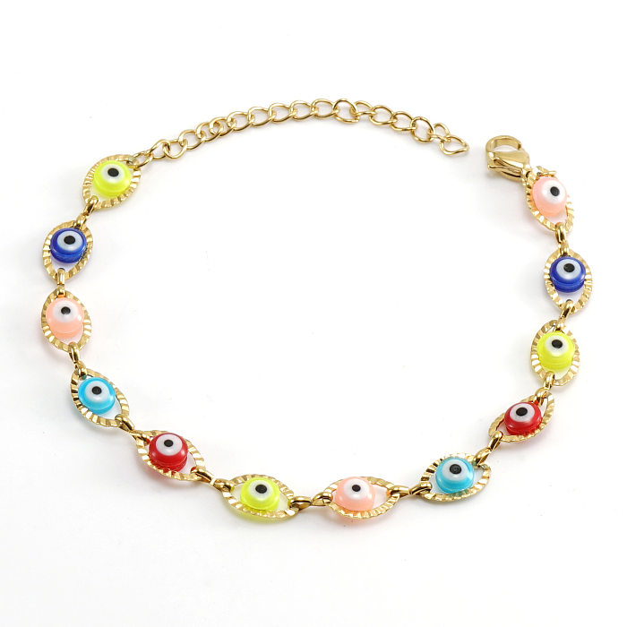 Ethnic Style Eye Stainless Steel Bracelets Necklace Patchwork Enamel Gold Plated Stainless Steel Bracelets
