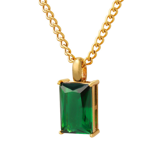 Elegant Luxurious Square Stainless Steel Plating Inlay Zircon 18K Gold Plated Pendant Necklace