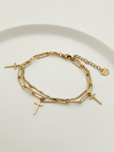 Estilo moderno estilo simples cruz pulseiras banhadas a ouro em aço inoxidável