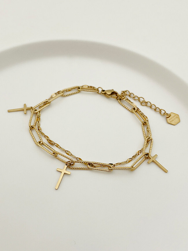 Bracelets plaqués or de placage d'acier inoxydable de croix de style simple de style moderne